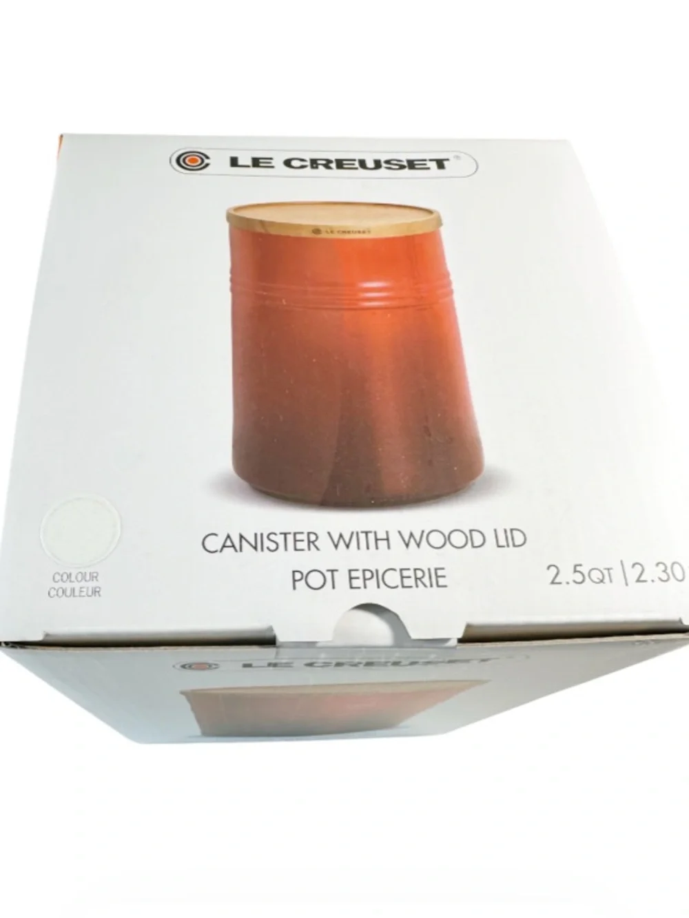 Le Creuset CERAMIC CANISTER with Wood Lid - WHITE 5.5” x 5.5” x 8”